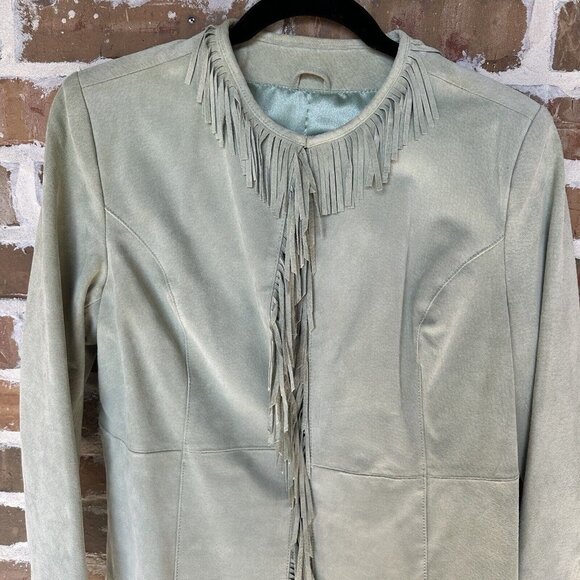 VTG Pamela McCoy Western Jacket Suede Leather Fringe Women's Green Size S NWT - Picture 2 of 11